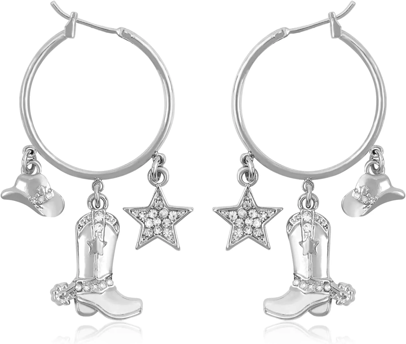 Fire Bettle Western Cowgirl Boot Hat Earrings for Women, Cute Country Western Star Boots Hat Hoop Dangle Earrings, Boho Gold Plate Statement Earrings Jewelry Gifts for Women Girls
