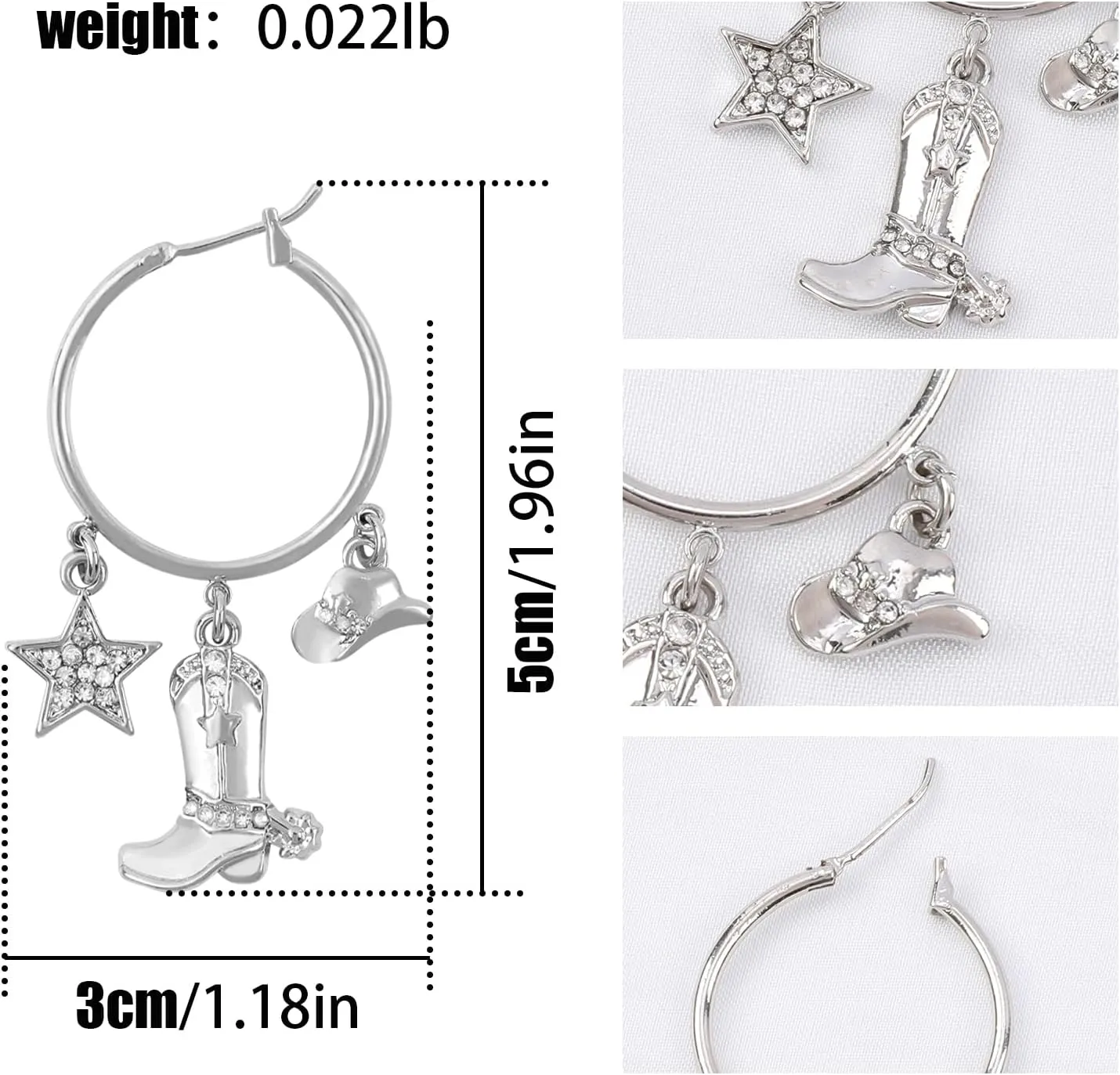 Fire Bettle Western Cowgirl Boot Hat Earrings for Women, Cute Country Western Star Boots Hat Hoop Dangle Earrings, Boho Gold Plate Statement Earrings Jewelry Gifts for Women Girls