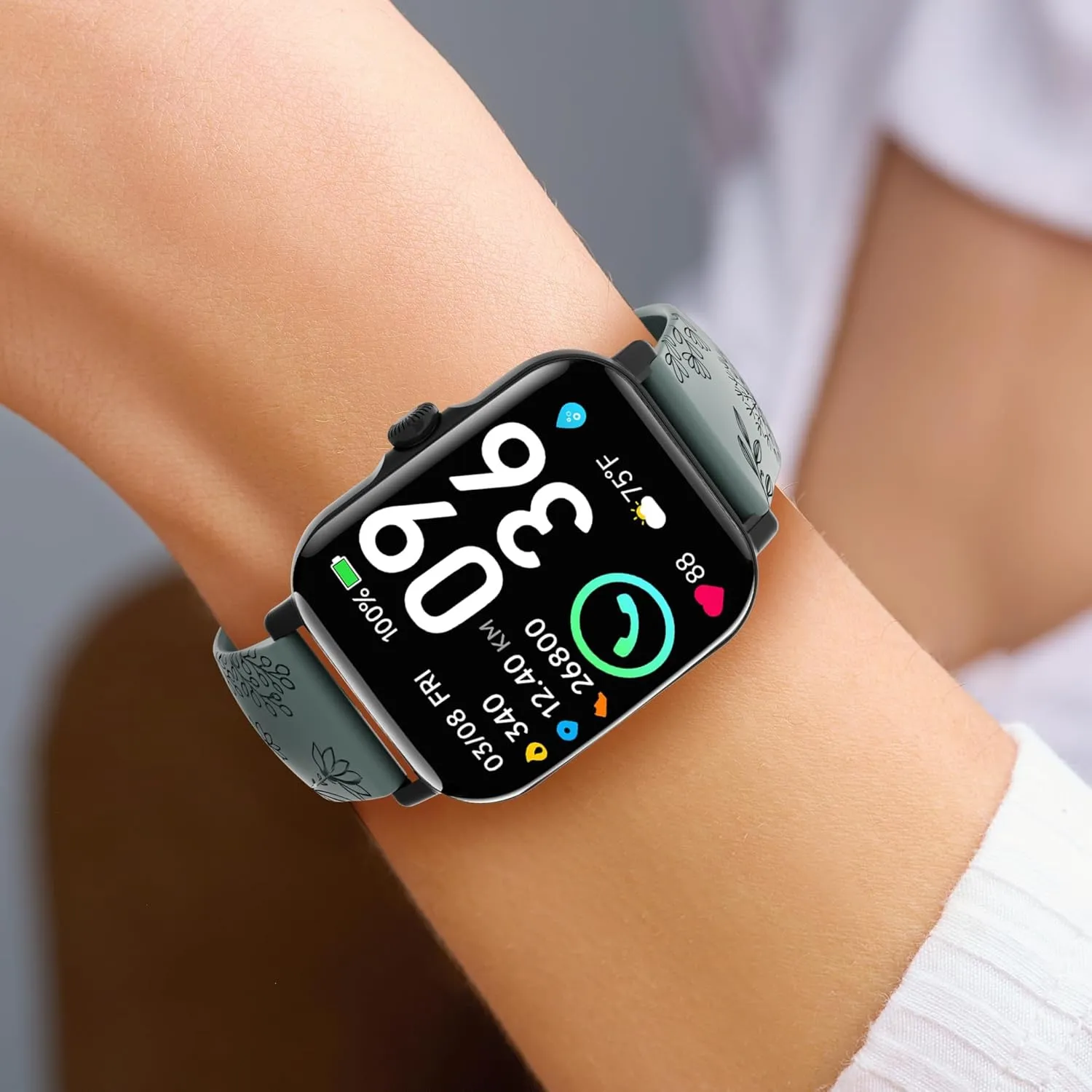 Floral engraved bands for Fitpolo IDW13, IDW16, IDW19 Smartwatch, 22mm Soft Silicone Straps for Woneligo W13/ENOMIR/TOOBUR Smartwatch Bands for Women Men