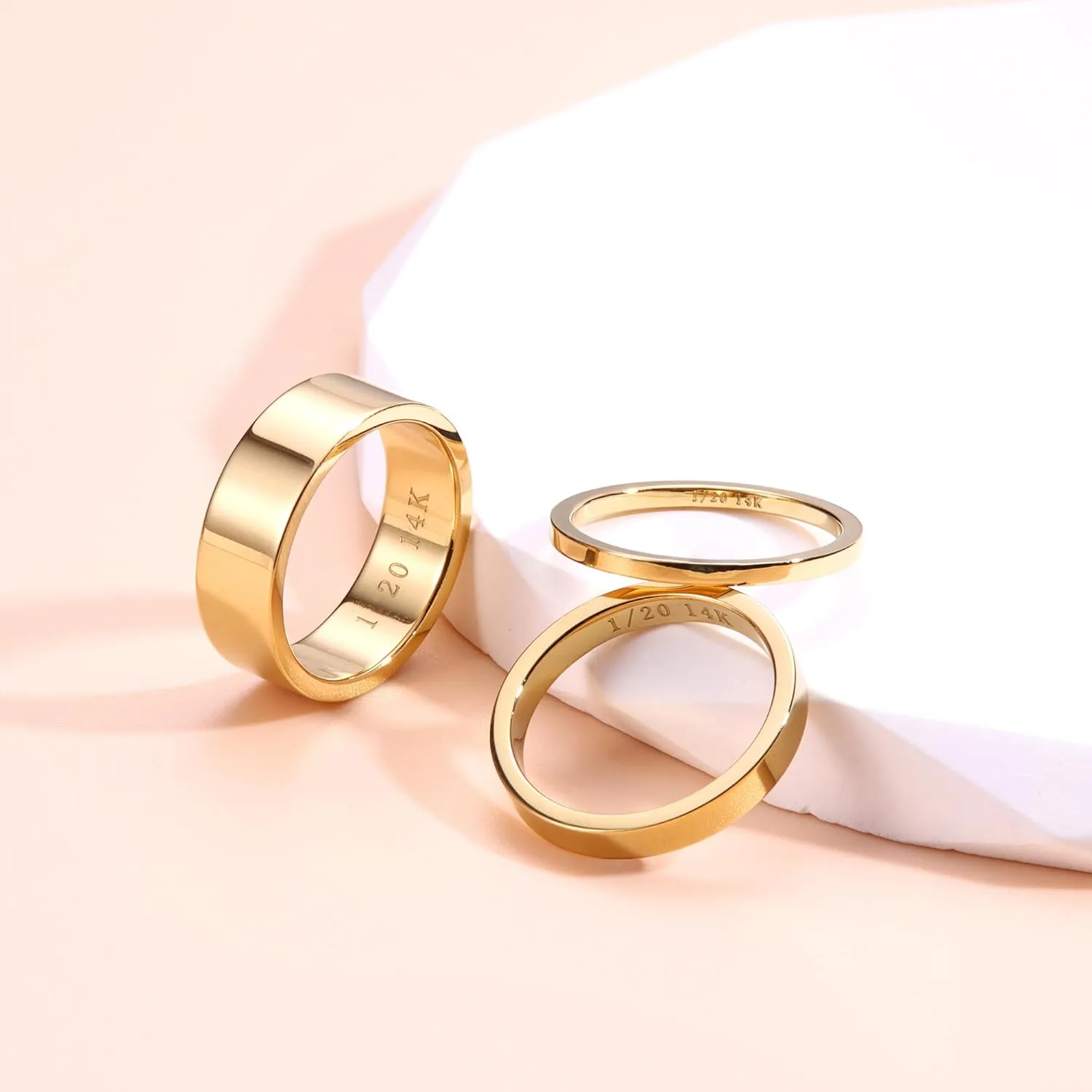 Florideco 3 PCS 14K Gold Filled Band Rings for Women Gold Stacking Stackable Band Thin Gold Thumb Pinky Finger Ring Non Tarnish Comfort Fit 1.5mm 3mm 6.5mm