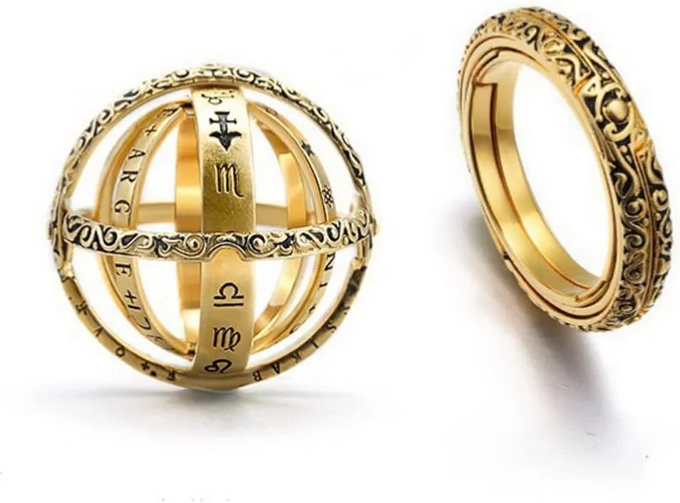 FORUBUS Astronomical Sphere Spinner Ring, Astronomy Ball Cosmic Finger Ring for Astronomer Fans Student Museum Memorial Souvenir