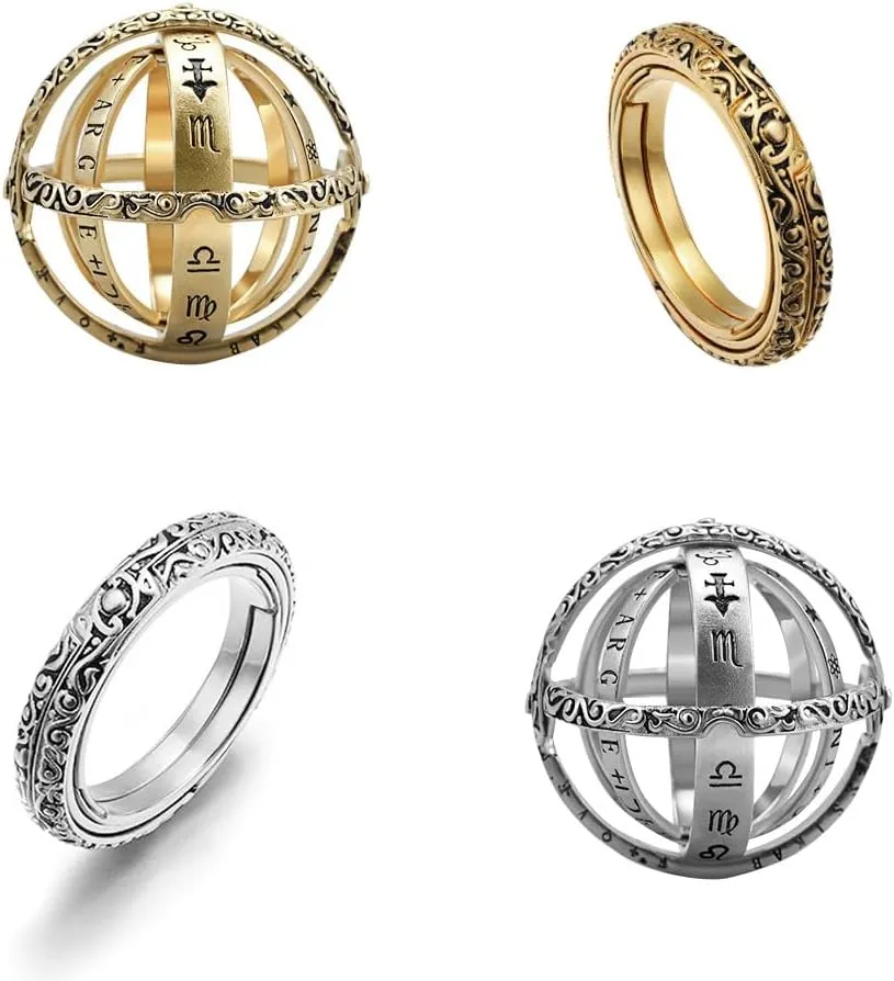 FORUBUS Astronomical Sphere Spinner Ring, Astronomy Ball Cosmic Finger Ring for Astronomer Fans Student Museum Memorial Souvenir