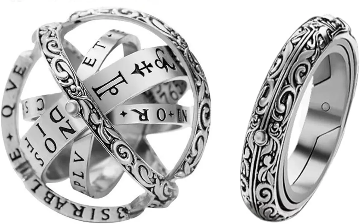 FORUBUS Astronomical Sphere Spinner Ring, Astronomy Ball Cosmic Finger Ring for Astronomer Fans Student Museum Memorial Souvenir