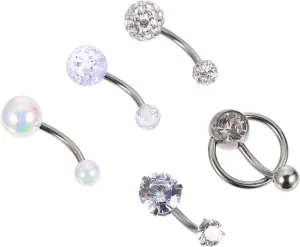 FRCOLOR 5pcs Navel Rings Fashionable Body Belly Piercing Jewelry for Women Zircon present for Birthdays Anniversaries Special Occasions