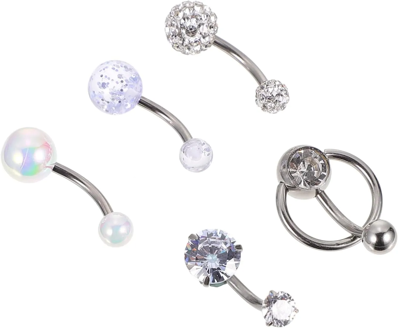 FRCOLOR 5pcs Navel Rings Fashionable Body Belly Piercing Jewelry for Women Zircon present for Birthdays Anniversaries Special Occasions