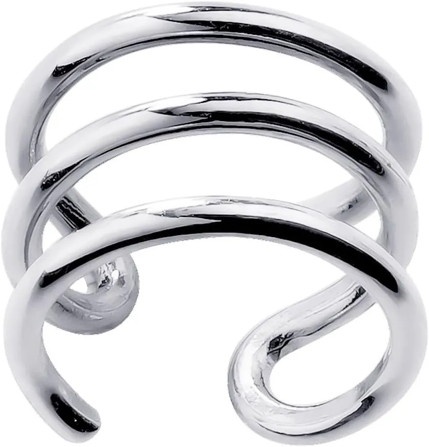 FreshTrends Solid Three Band 14K Gold Cartilage Earring Cuff for Non-Pierced Ears