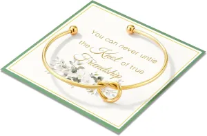 Friend Gifts for Women - Adjustable Gold-Plated Heart Knot Bracelet with Velvet Pouch and Blessing Card