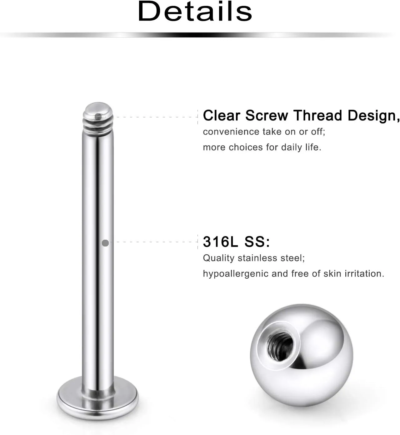 Ftovosyo Labret Barbell 24PCS Monroe Lip Barbell Ring Helix Earring Tragus Cartilage Studs Surgical Steel Piercing Jewelry for Women Men 20-12G