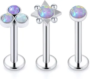 Ftovosyo Opal Medusa Piercing Jewelry 16G Stainless Steel Lip Rings Internally Threaded Labret Studs Forward Helix Cartilage Conch Tragus Earring Stud for Women Men