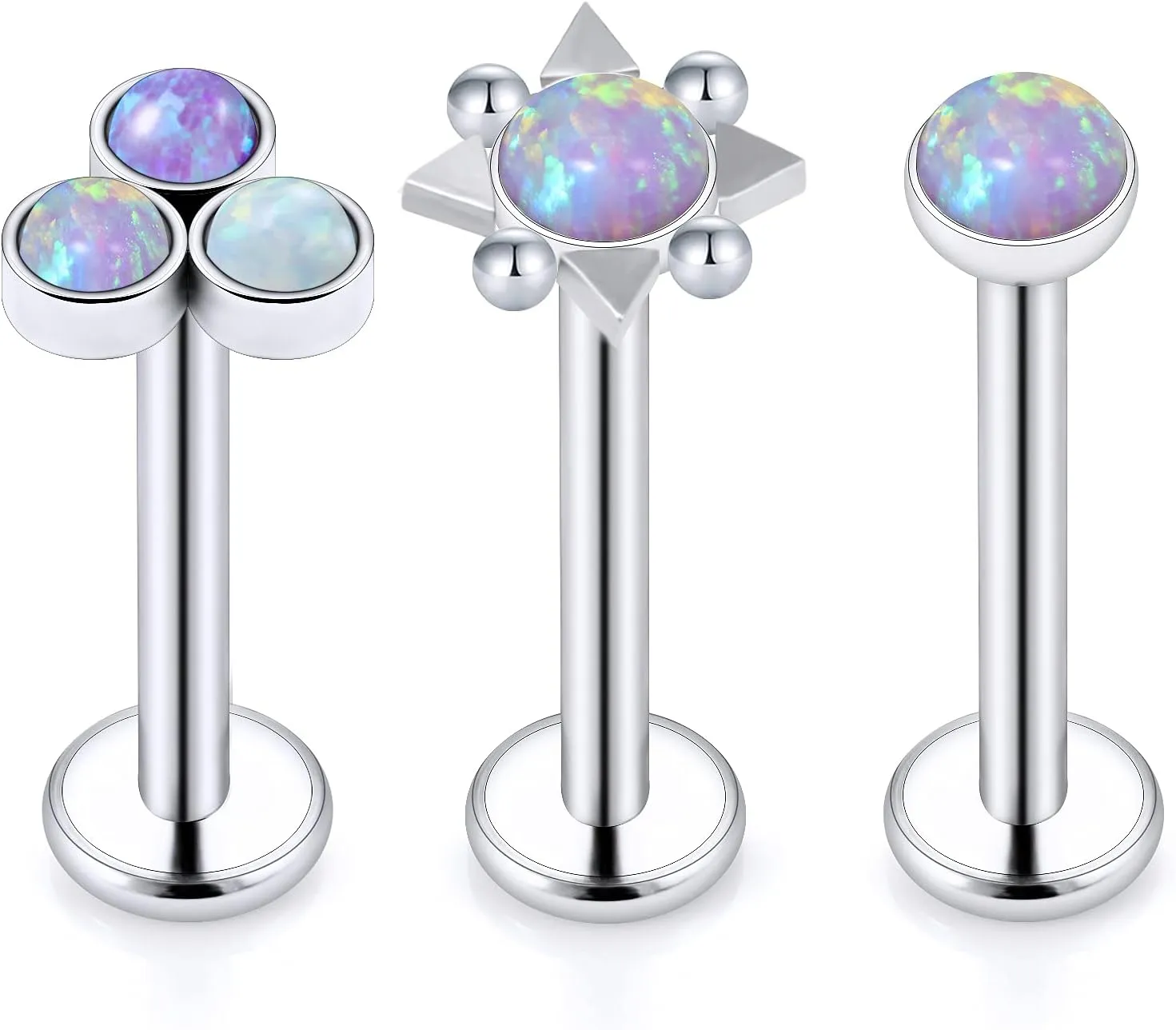 Ftovosyo Opal Medusa Piercing Jewelry 16G Stainless Steel Lip Rings Internally Threaded Labret Studs Forward Helix Cartilage Conch Tragus Earring Stud for Women Men