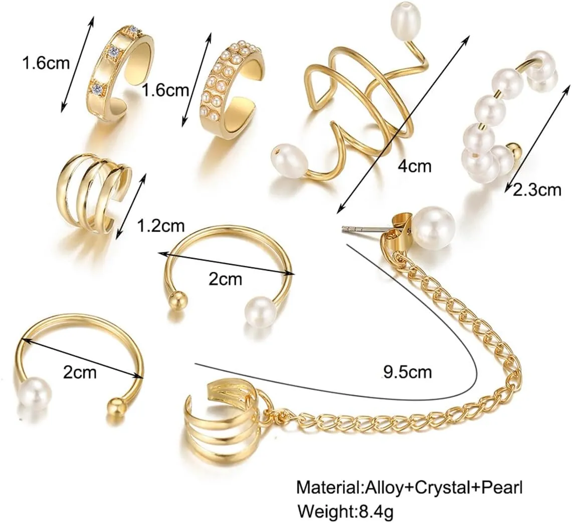 FUTIMELY Pearl Ear Cuffs Set for Women,Non Piercing Ear Cartilage Clip on Wrap Earrings Fake Earrings Adjustable Helix Ear Wraps Set Trendy Cartilage Earrings Pack