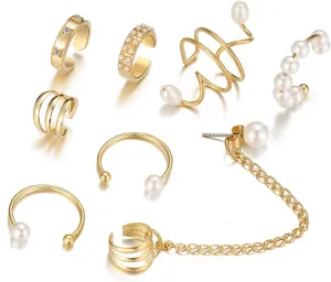 FUTIMELY Pearl Ear Cuffs Set for Women,Non Piercing Ear Cartilage Clip on Wrap Earrings Fake Earrings Adjustable Helix Ear Wraps Set Trendy Cartilage Earrings Pack