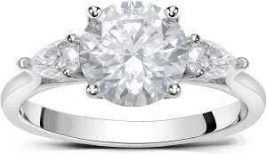 FWM 2.7 Carat D Color VVS1 Moissanite Engagement Rings for Women, Round Moissanite 3 Stone Wedding Anniversary Promise Ring, Solid 925 Sterling Silver, Size 4-11