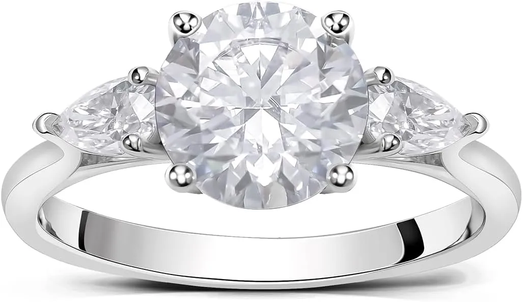 FWM 2.7 Carat D Color VVS1 Moissanite Engagement Rings for Women, Round Moissanite 3 Stone Wedding Anniversary Promise Ring, Solid 925 Sterling Silver, Size 4-11