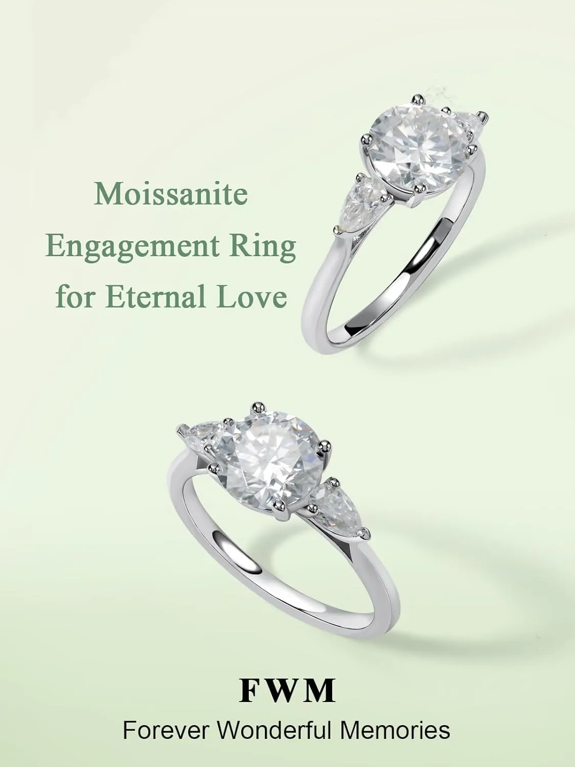 FWM 2.7 Carat D Color VVS1 Moissanite Engagement Rings for Women, Round Moissanite 3 Stone Wedding Anniversary Promise Ring, Solid 925 Sterling Silver, Size 4-11