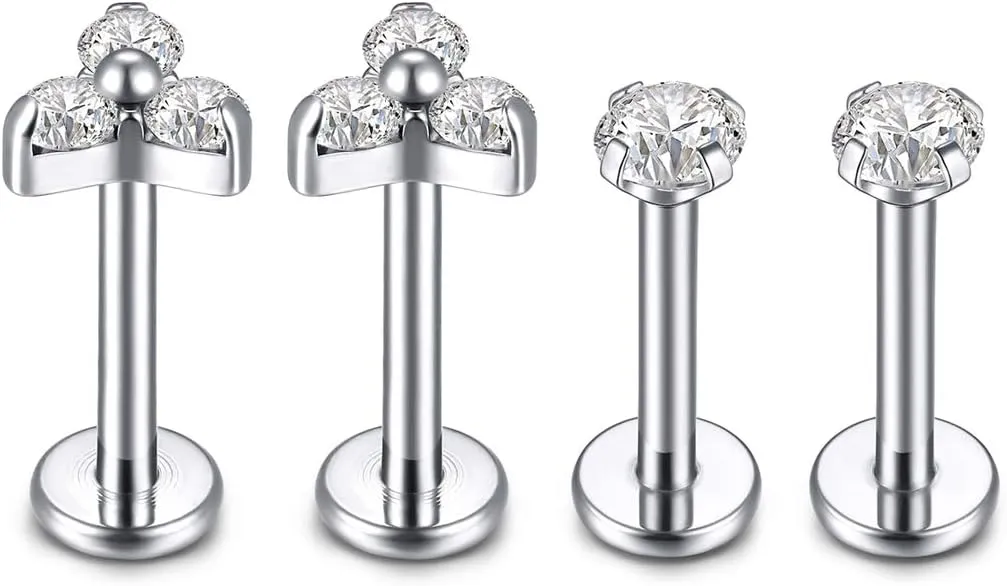 G23 Titanium Labret Studs 16G Lip Studs Earring Piercing Internally Threaded CZ Top Labret Monroe Helix Cartilage Tragus Piercing Studs