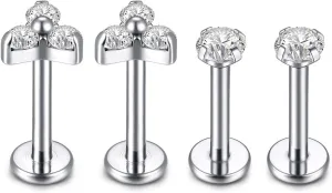 G23 Titanium Labret Studs 16G Lip Studs Earring Piercing Internally Threaded CZ Top Labret Monroe Helix Cartilage Tragus Piercing Studs