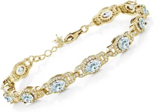 Gem Stone King 18K Yellow Gold Plated Silver Oval Gemstone Birthstone Tennis Bracelet For Women | Oval 6X4MM | 7 Inch With 1 Inch Extender | Fine Jewelry Gifts for Her Mom Women Wife