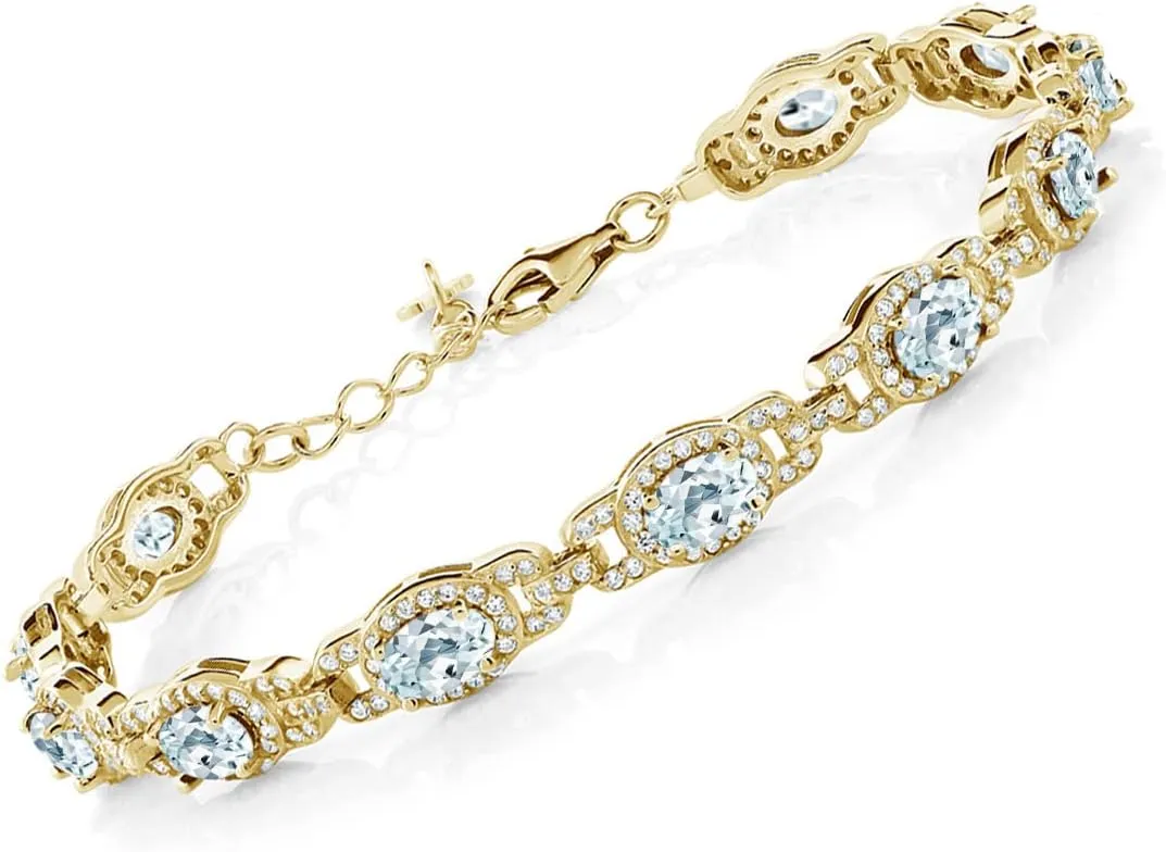 Gem Stone King 18K Yellow Gold Plated Silver Oval Gemstone Birthstone Tennis Bracelet For Women | Oval 6X4MM | 7 Inch With 1 Inch Extender | Fine Jewelry Gifts for Her Mom Women Wife