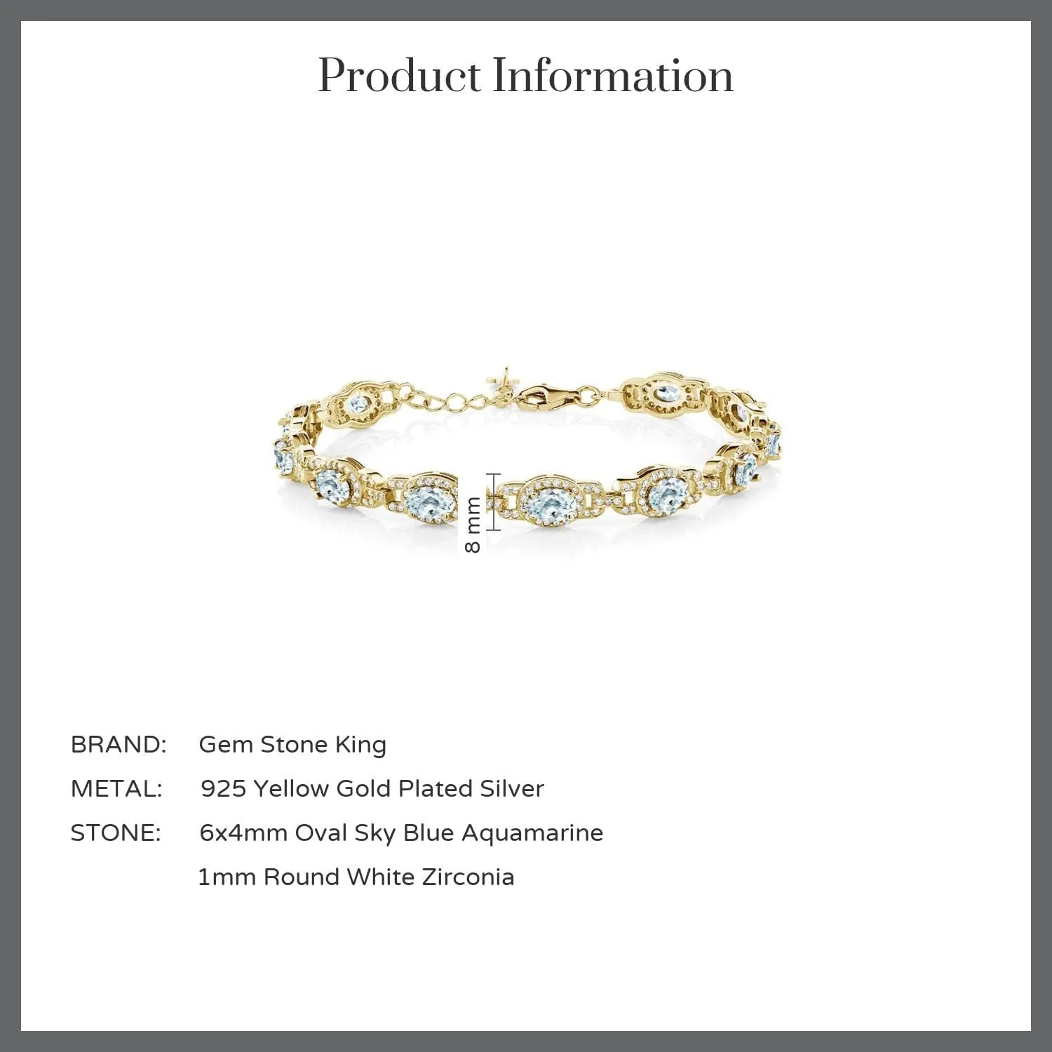 Gem Stone King 18K Yellow Gold Plated Silver Oval Gemstone Birthstone Tennis Bracelet For Women | Oval 6X4MM | 7 Inch With 1 Inch Extender | Fine Jewelry Gifts for Her Mom Women Wife