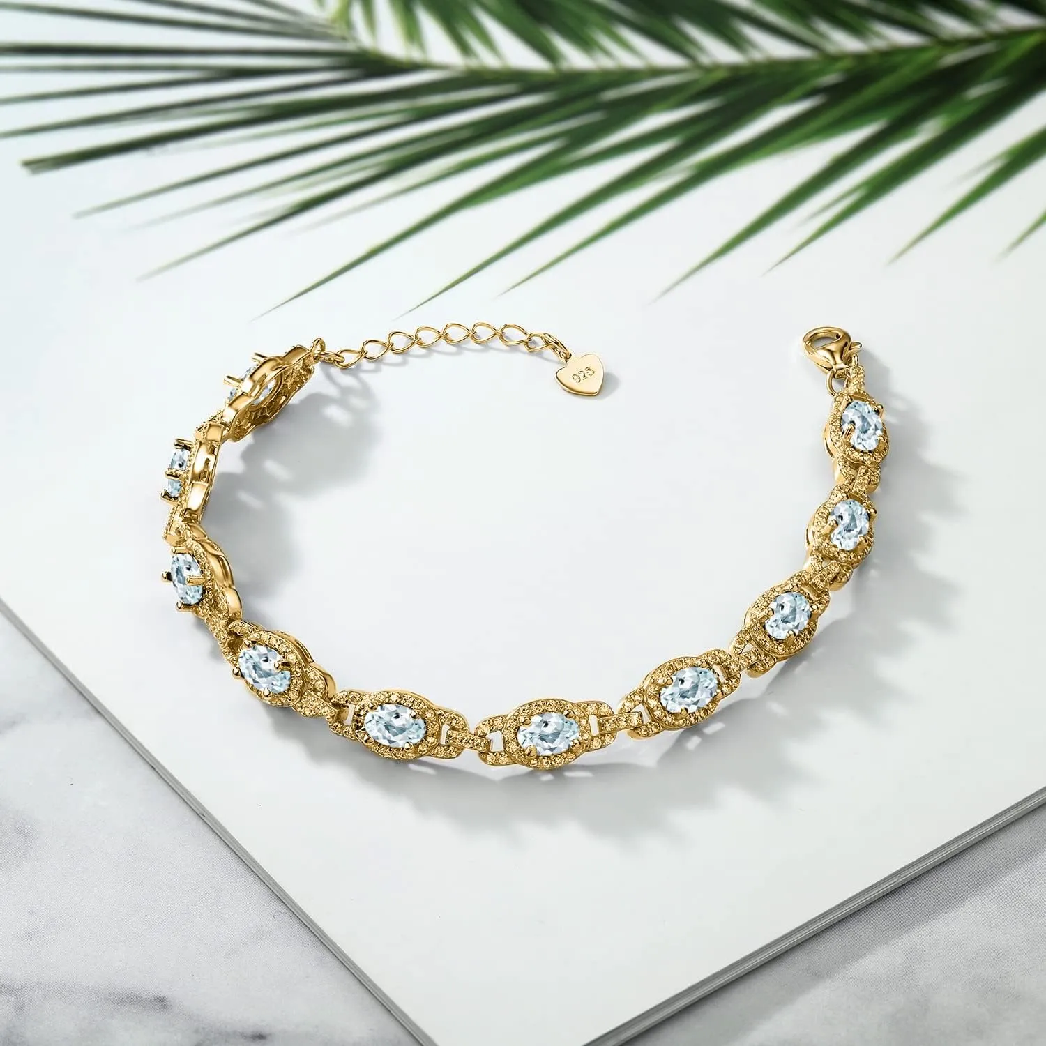 Gem Stone King 18K Yellow Gold Plated Silver Oval Gemstone Birthstone Tennis Bracelet For Women | Oval 6X4MM | 7 Inch With 1 Inch Extender | Fine Jewelry Gifts for Her Mom Women Wife
