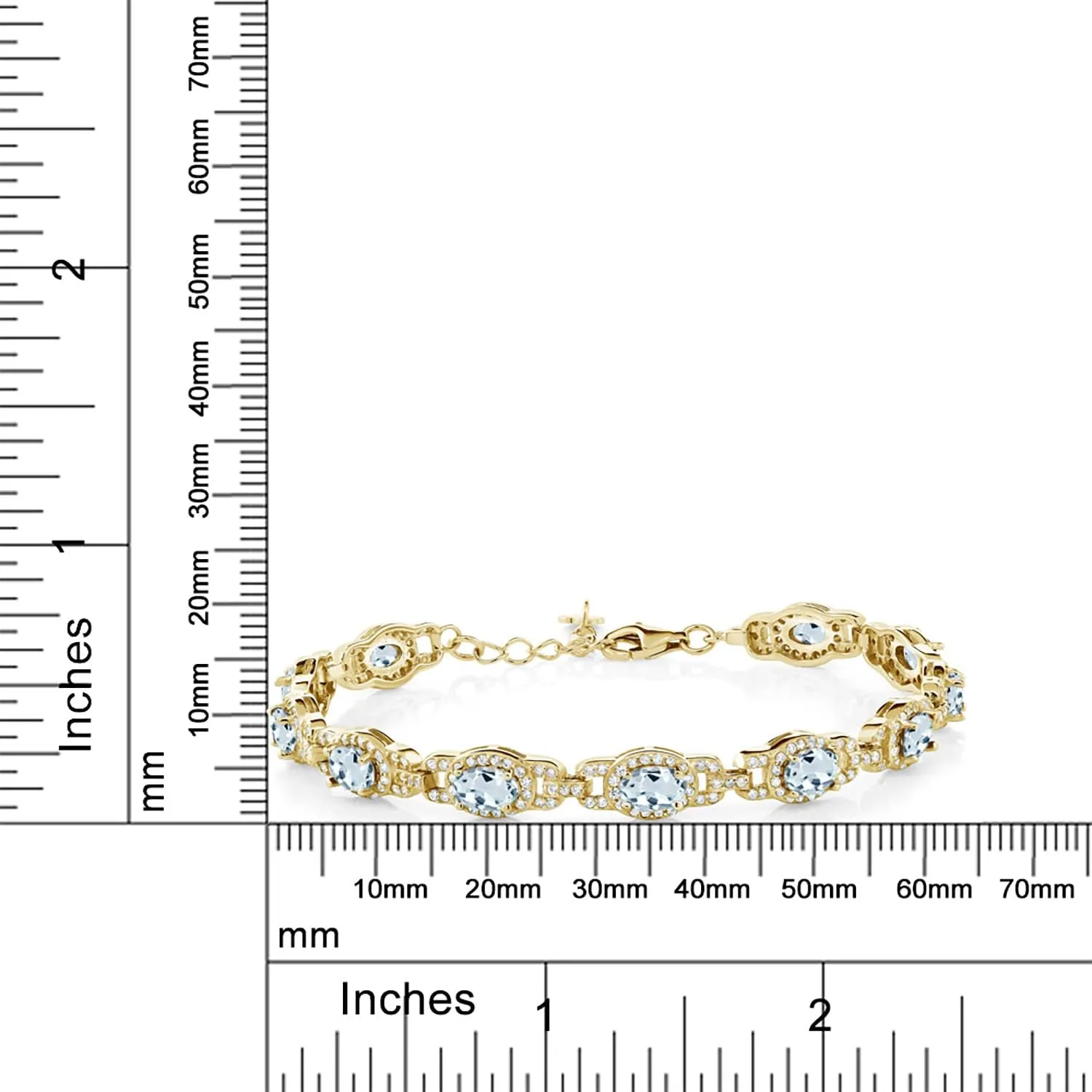 Gem Stone King 18K Yellow Gold Plated Silver Oval Gemstone Birthstone Tennis Bracelet For Women | Oval 6X4MM | 7 Inch With 1 Inch Extender | Fine Jewelry Gifts for Her Mom Women Wife