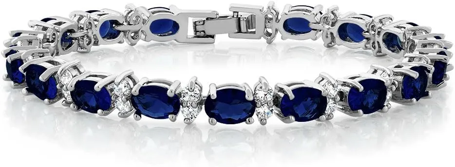Gem Stone King 20.00 Ct Gorgeous Oval and Round 7 Inch Sparkling Cubic Zirconia CZ Tennis Bracelet For Women