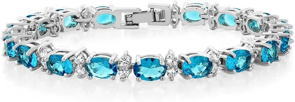 Gem Stone King 20.00 Ct Gorgeous Oval and Round 7 Inch Sparkling Cubic Zirconia CZ Tennis Bracelet For Women