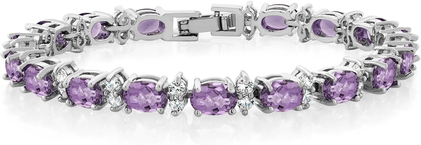 Gem Stone King 20.00 Ct Gorgeous Oval and Round 7 Inch Sparkling Cubic Zirconia CZ Tennis Bracelet For Women