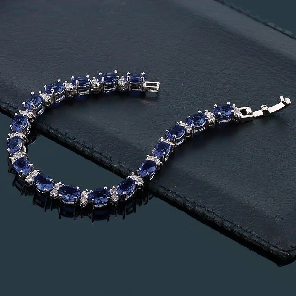 Gem Stone King 20.00 Ct Gorgeous Oval and Round 7 Inch Sparkling Cubic Zirconia CZ Tennis Bracelet For Women