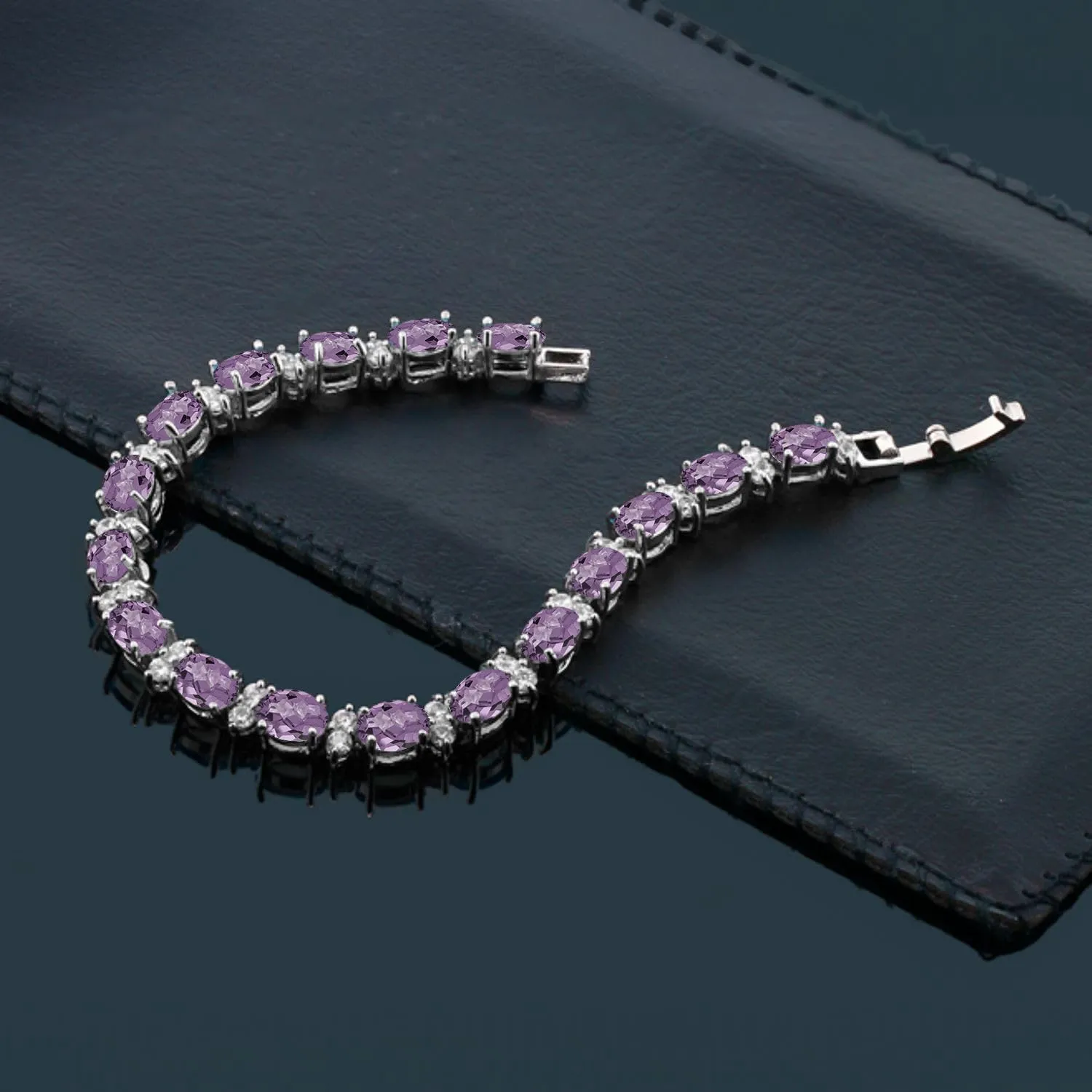 Gem Stone King 20.00 Ct Gorgeous Oval and Round 7 Inch Sparkling Cubic Zirconia CZ Tennis Bracelet For Women
