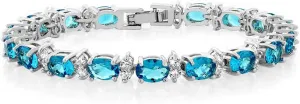 Gem Stone King 20.00 Ct Gorgeous Oval and Round 7 Inch Sparkling Cubic Zirconia CZ Tennis Bracelet For Women