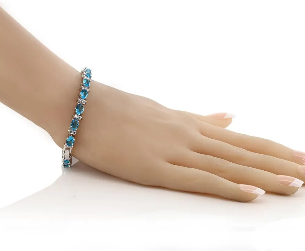 Gem Stone King 20.00 Ct Gorgeous Oval and Round 7 Inch Sparkling Cubic Zirconia CZ Tennis Bracelet For Women
