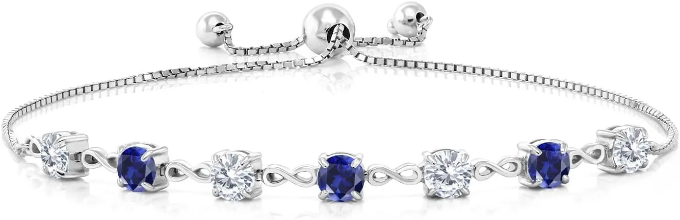Gem Stone King 4.5MM Round Gemstone Birthstone and White Moissanite Infinity Tennis Bracelet for Women | 925 Sterling Silver | Fully Adjustable to 9 Inch | Fine Jewelry for Her Mom Wife