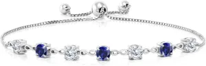 Gem Stone King 4.5MM Round Gemstone Birthstone and White Moissanite Infinity Tennis Bracelet for Women | 925 Sterling Silver | Fully Adjustable to 9 Inch | Fine Jewelry for Her Mom Wife