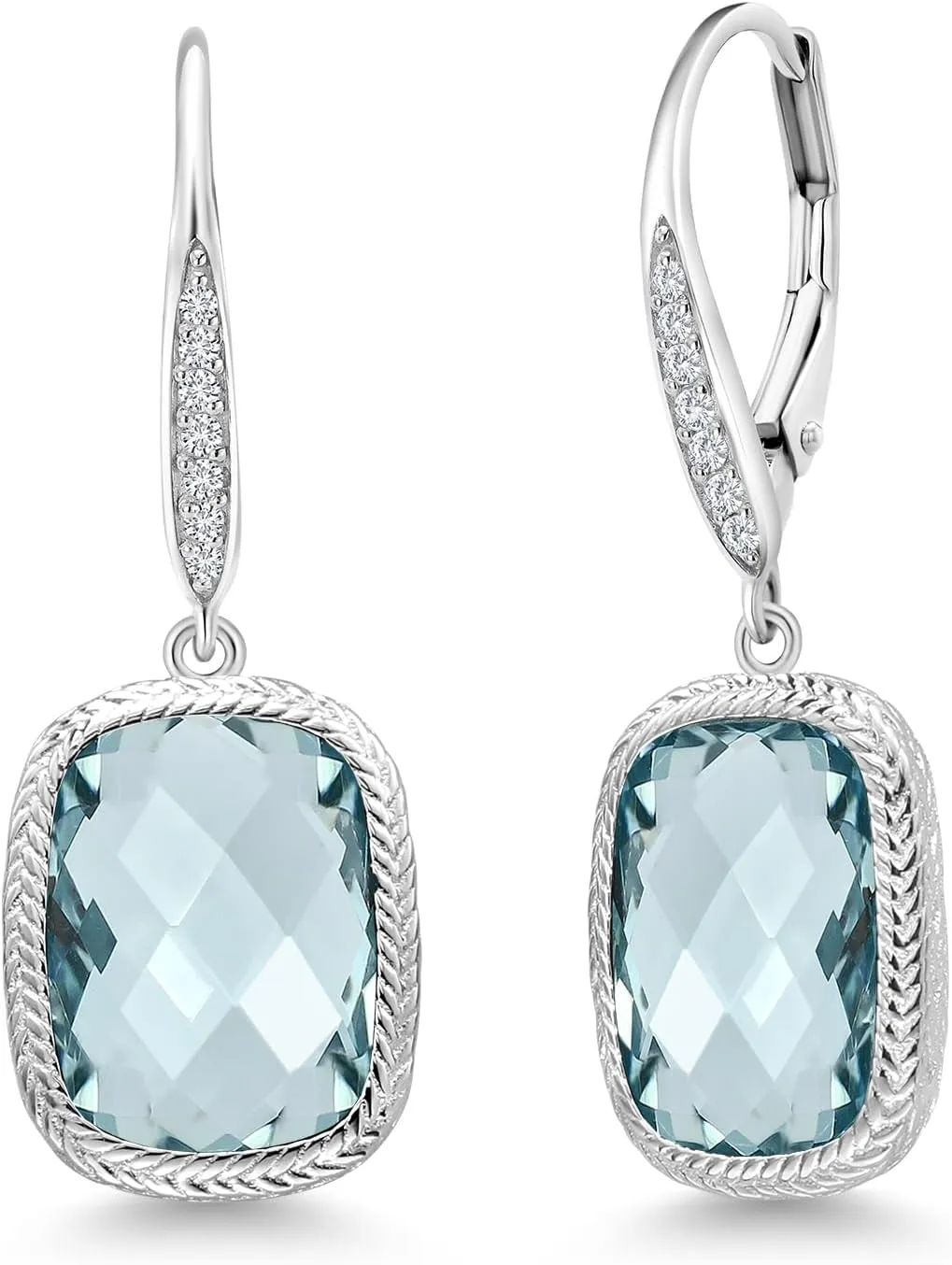 Gem Stone King 4.60 Cttw Gemstone Birthstone and White Lab Grown Diamond Drop Dangle Leverback Earrings For Women In 925 Sterling Silver | Cushion Checkerboard Cut 13X9MM