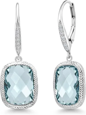 Gem Stone King 4.60 Cttw Gemstone Birthstone and White Lab Grown Diamond Drop Dangle Leverback Earrings For Women In 925 Sterling Silver | Cushion Checkerboard Cut 13X9MM
