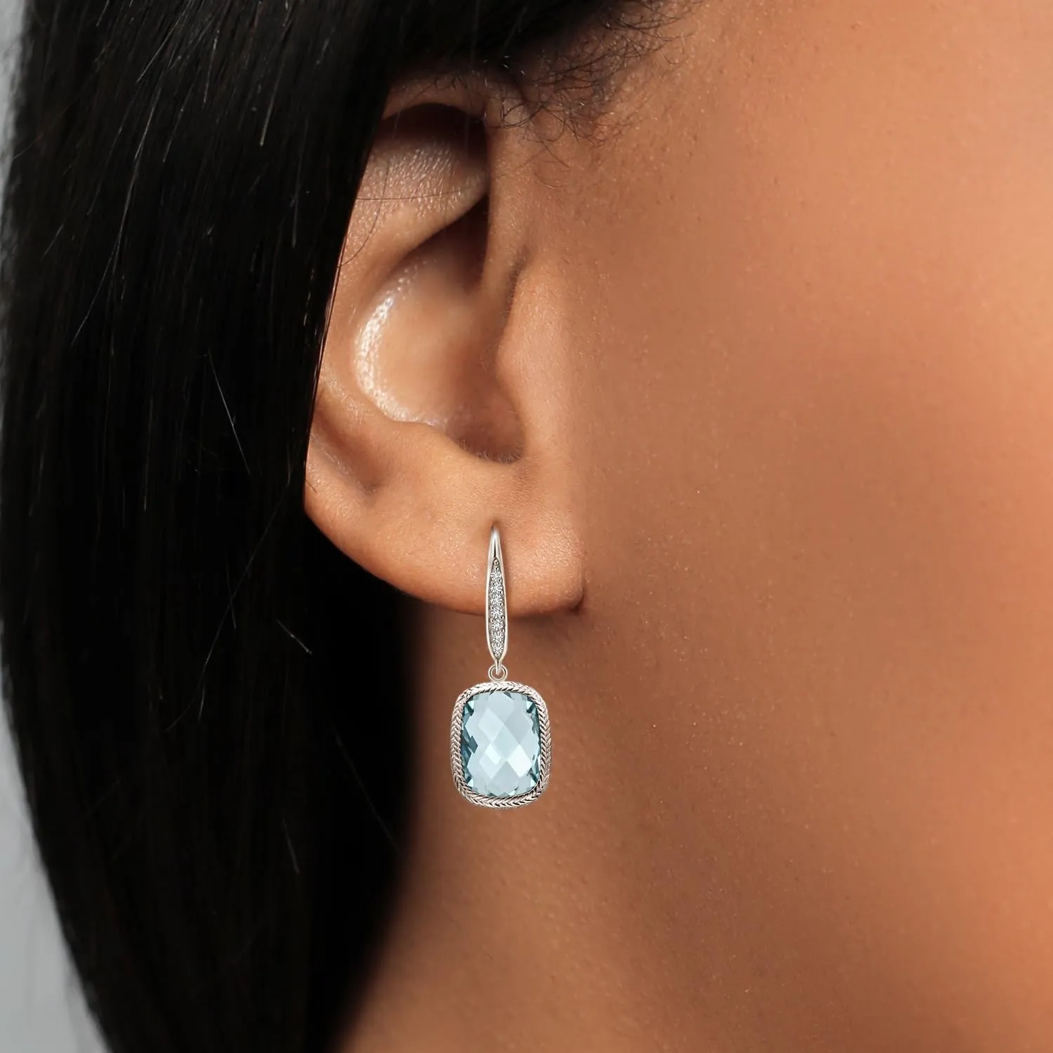 Gem Stone King 4.60 Cttw Gemstone Birthstone and White Lab Grown Diamond Drop Dangle Leverback Earrings For Women In 925 Sterling Silver | Cushion Checkerboard Cut 13X9MM