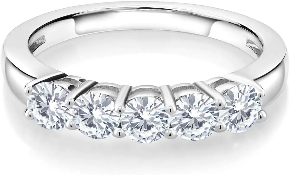 Gem Stone King 925 Sterling Silver 5-Stone Gemstone Birthstone Wedding Band Ring for Women | Round 3.5MM | Stackable Engagement Anniversary Promise Ring | Fine Jewelry for Her Mom Wife | Sizes 5-9