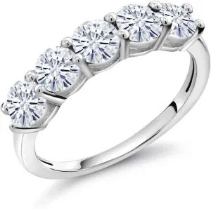 Gem Stone King 925 Sterling Silver 5-Stone Gemstone Birthstone Wedding Band Ring for Women | Round 3.5MM | Stackable Engagement Anniversary Promise Ring | Fine Jewelry for Her Mom Wife | Sizes 5-9