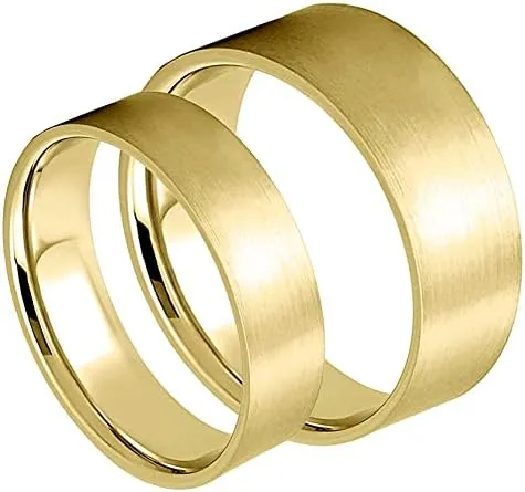 Gemini His and Her Groom & Bride Matt Yellow Gold Matching Anniversary Wedding Couple Ring, Valentine's Day Gift US size 4 to16