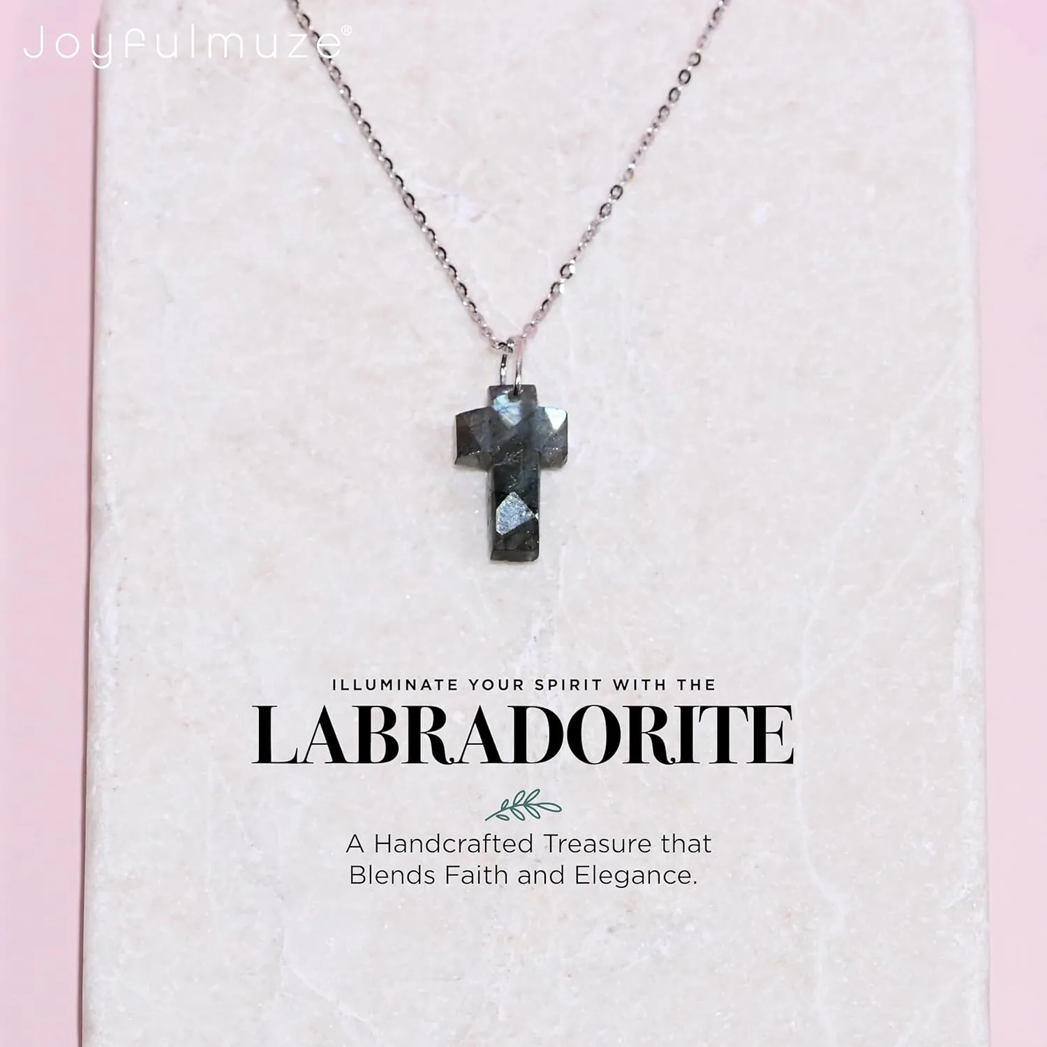 Genuine Labradorite Pendant Small Cross, Unisex 925 Sterling Silver 18 Inch Chain, Stone 10x16mm, Handmade Religious Spiritual Gift for Women and Men (labradorite)