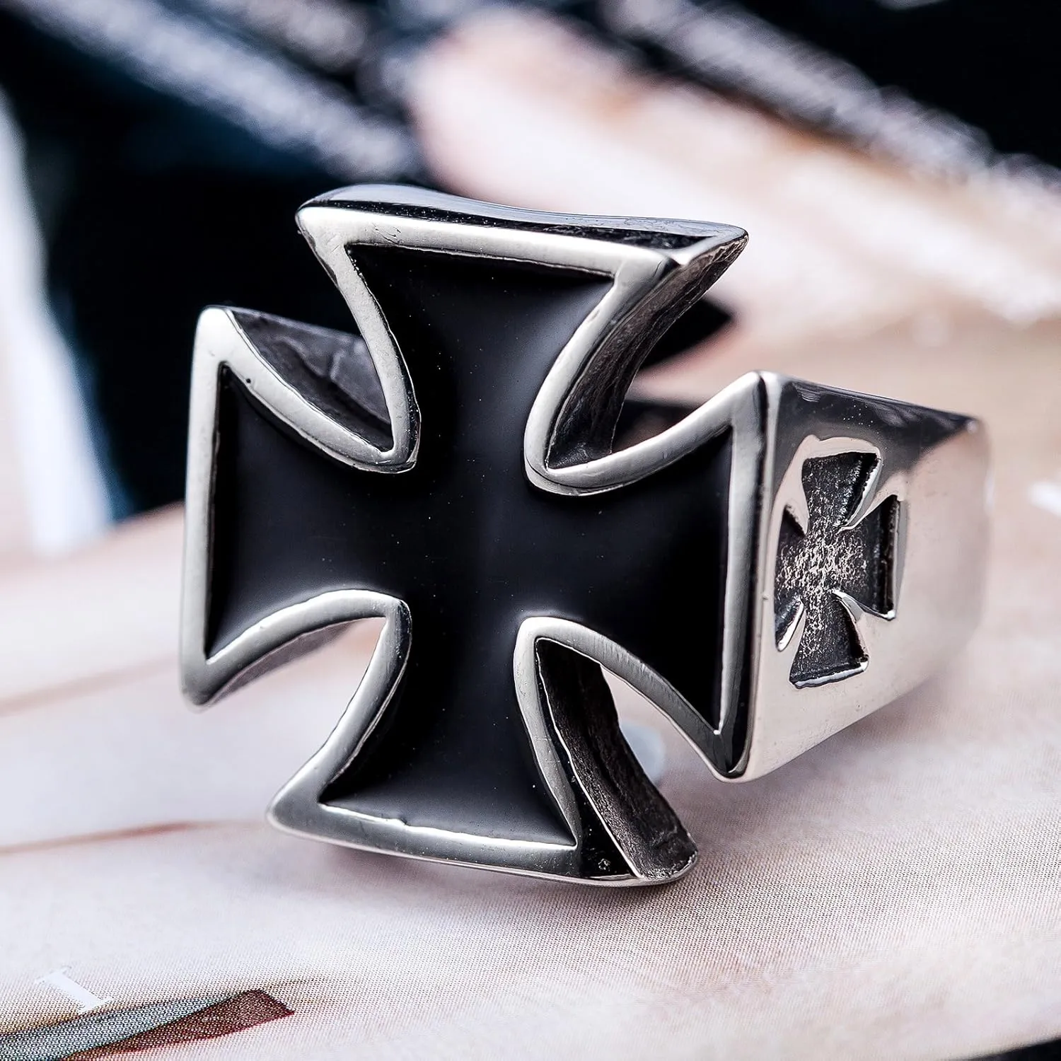 Genuine Stainless Steel Ring for Men Fashion Punk Rock Mason Knight Templar Cross Rings