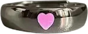 Glow In Dark Ring Luminous Blue Pink Light Love Heart Ring Couples Hers Silver Color Jewelry Adjustable Size Gift Fashion Rings
