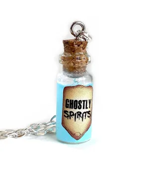 Glowing Ghostly Spirits Bottle Necklace - Haunted Glow in the Dark Mini Glass Vial with Real Shimmering Liquid, 12x28 ml, 1.5" Height