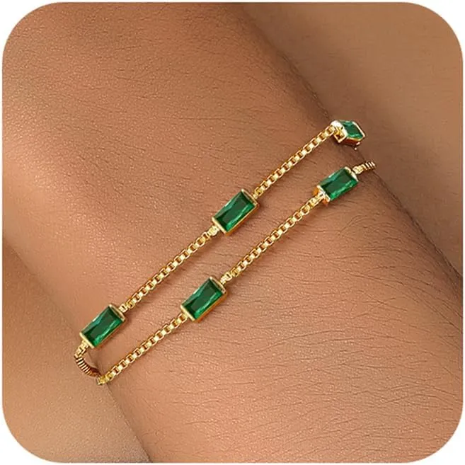 Gold Birthstone Bracelet for Women Trendy 14K Gold Dainty Bracelet for Friend Friendship Birthday Mother Gifts for Her Jewelry