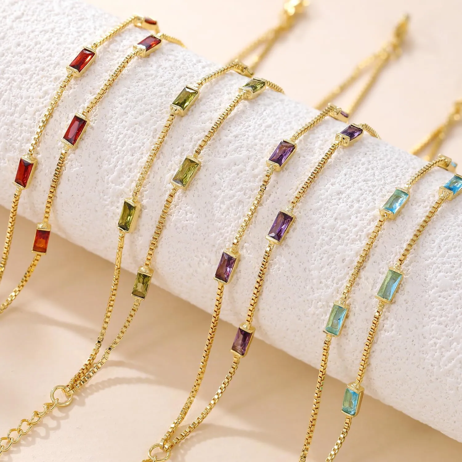 Gold Birthstone Bracelet for Women Trendy 14K Gold Dainty Bracelet for Friend Friendship Birthday Mother Gifts for Her Jewelry