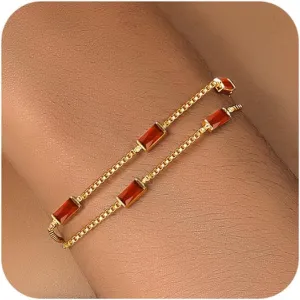 Gold Birthstone Bracelet for Women Trendy 14K Gold Dainty Bracelet for Friend Friendship Birthday Mother Gifts for Her Jewelry