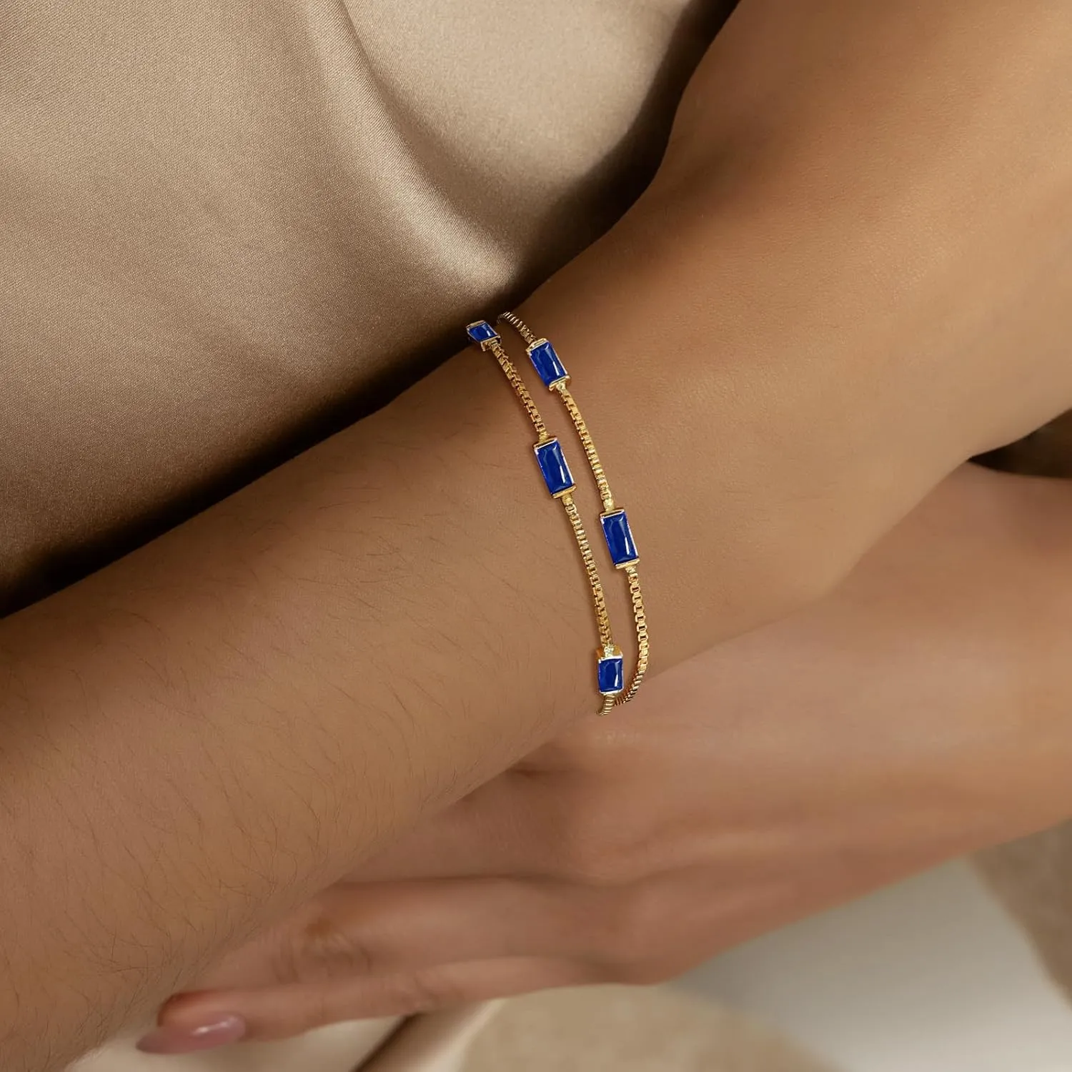 Gold Birthstone Bracelet for Women Trendy 14K Gold Dainty Bracelet for Friend Friendship Birthday Mother Gifts for Her Jewelry
