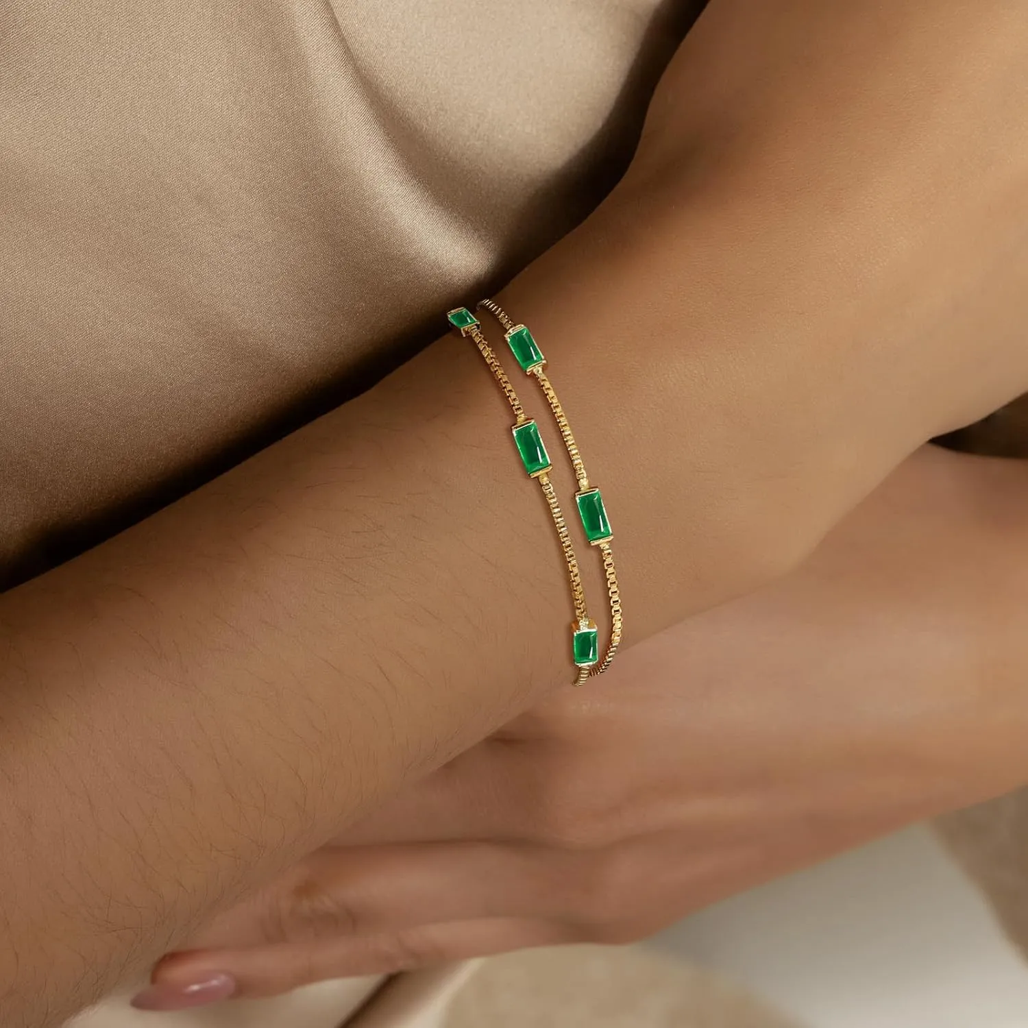Gold Birthstone Bracelet for Women Trendy 14K Gold Dainty Bracelet for Friend Friendship Birthday Mother Gifts for Her Jewelry